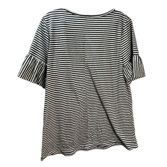 Women's Stripe Round Neck Loose Fit Flared Sleeve Blouse Tee Top - Picture 2 of 4